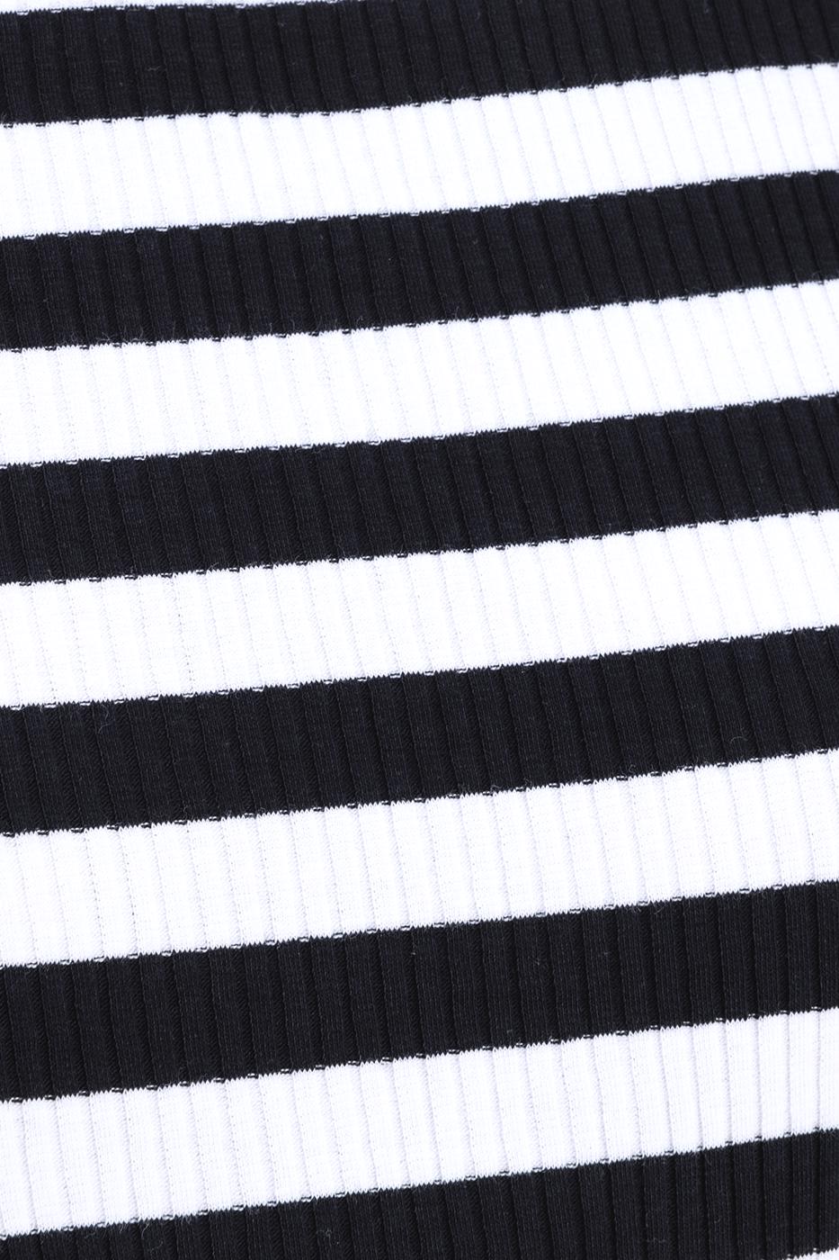Boat Neck Striped T-shirt Black whıte