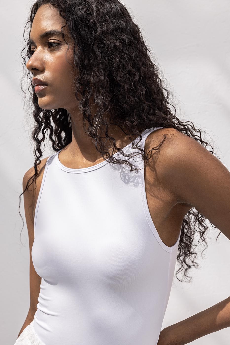 Soft Texture Top with Boat Neck Detail White