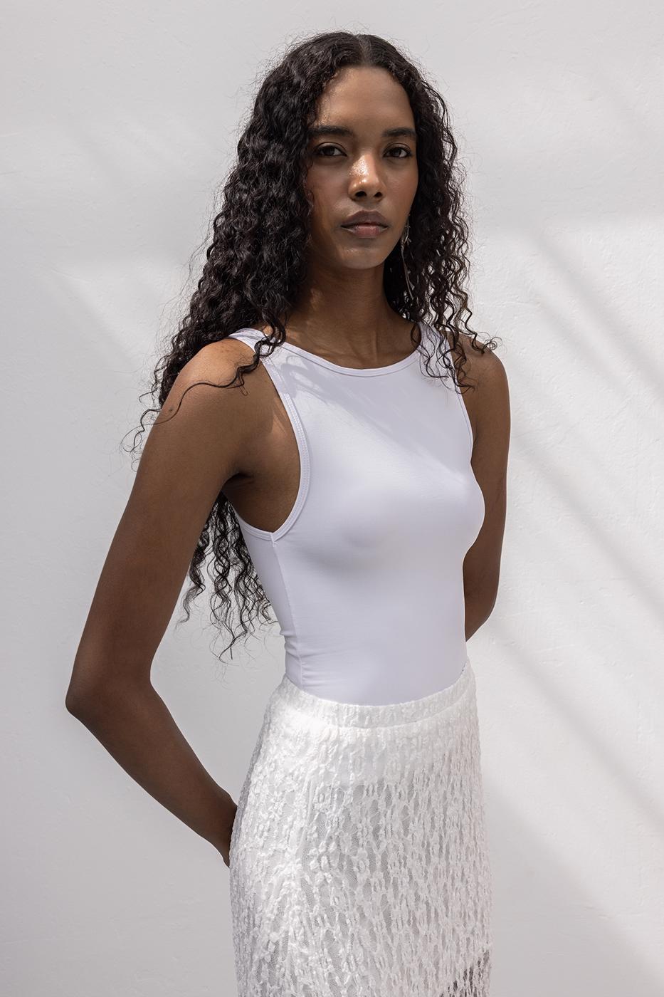 Soft Texture Top with Boat Neck Detail White