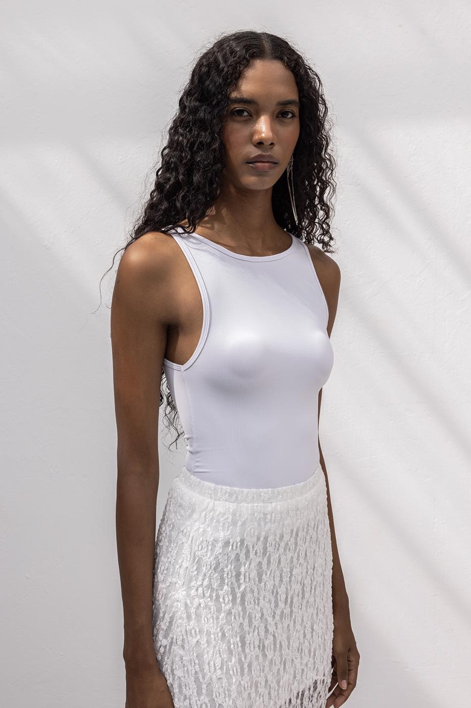 Soft Texture Top with Boat Neck Detail White
