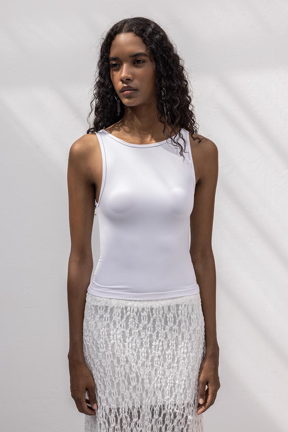 Soft Texture Top with Boat Neck Detail White