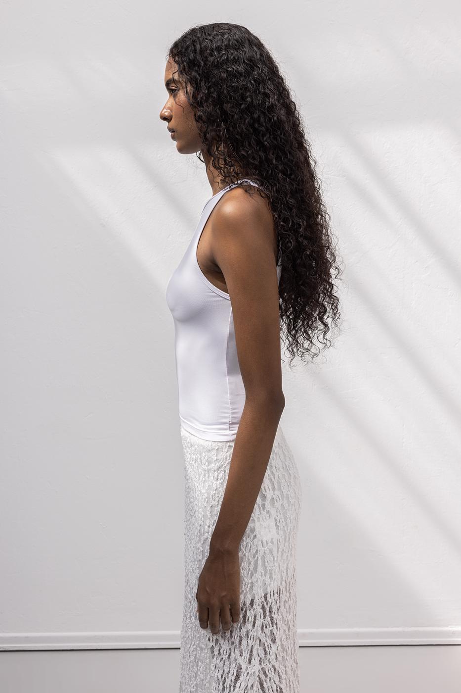 Soft Texture Top with Boat Neck Detail White