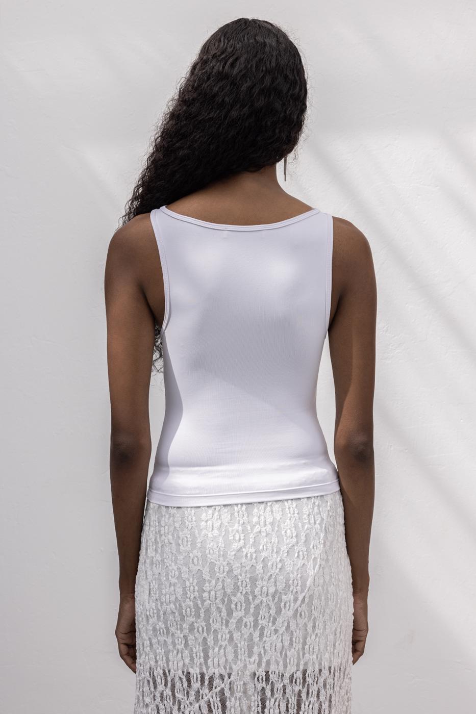 Soft Texture Top with Boat Neck Detail White