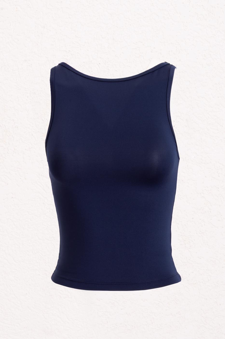 Soft Texture Top with Boat Neck Detail Navy