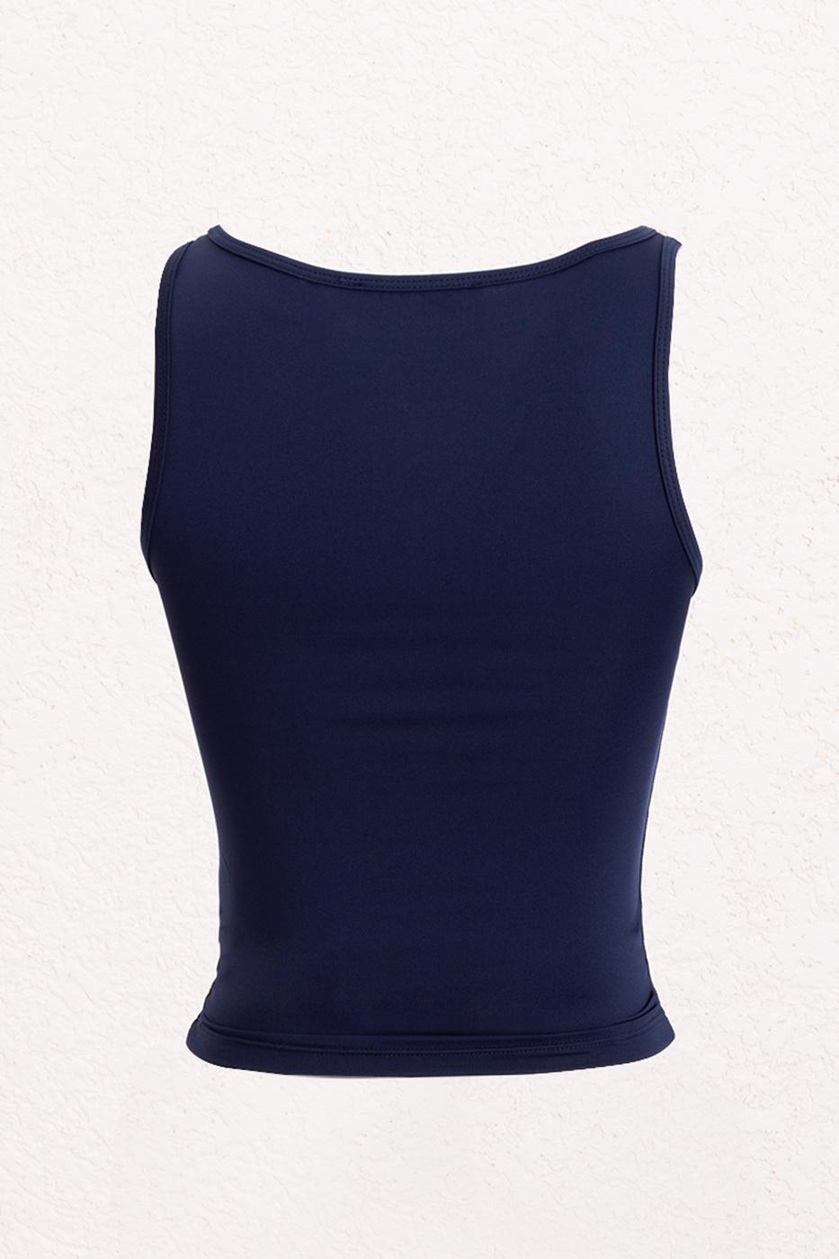 Soft Texture Top with Boat Neck Detail Navy