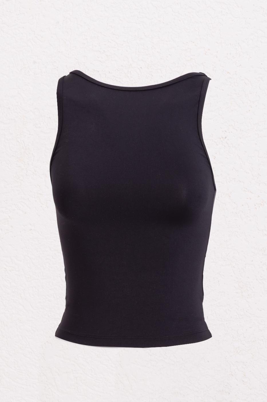 Soft Texture Top with Boat Neck Detail Black