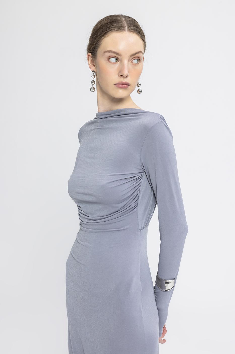 Boat Neck Low Back Maxi Dress Grey