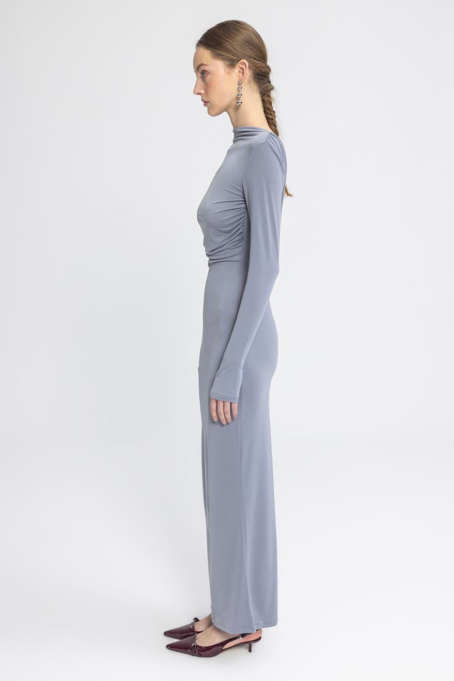 Boat Neck Low Back Maxi Dress Grey