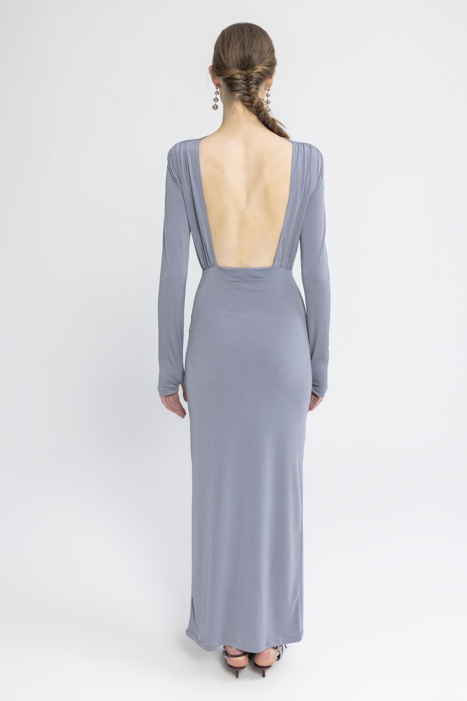 Boat Neck Low Back Maxi Dress Grey