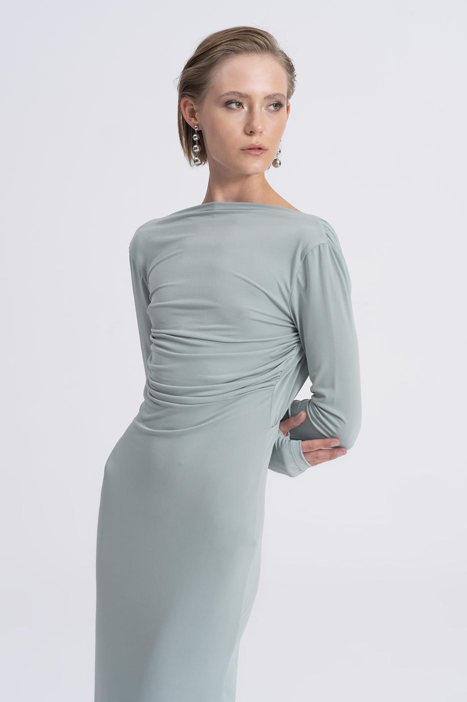 Boat Neck Low Back Maxi Dress Green