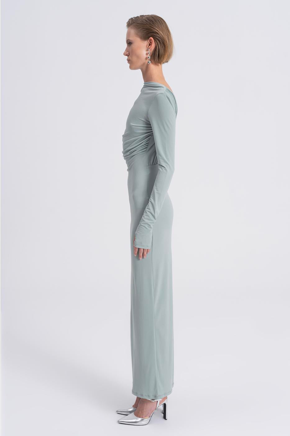 Boat Neck Low Back Maxi Dress Green