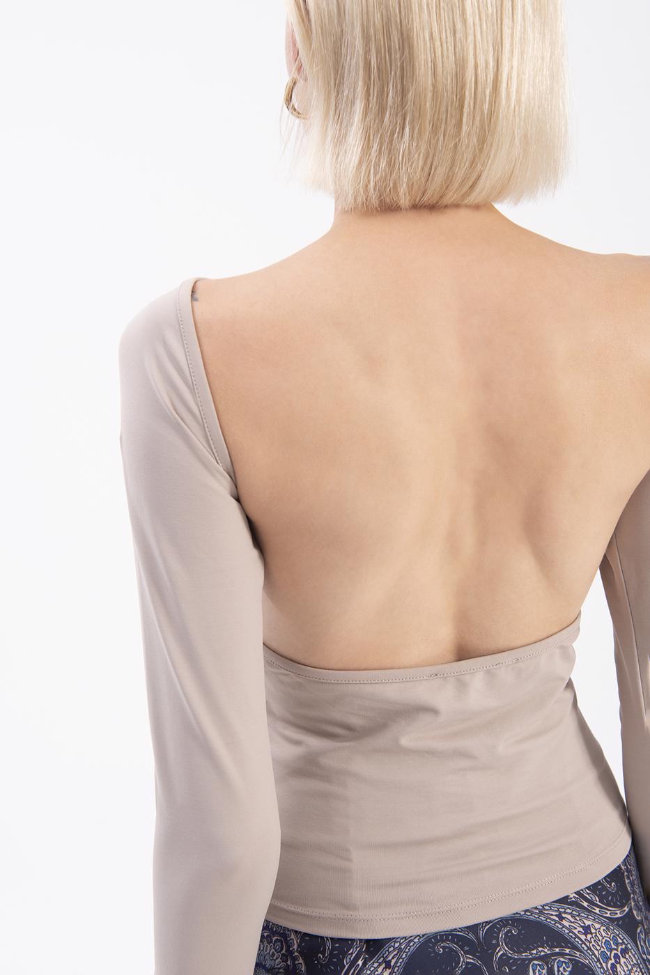 Boat neck open back top Beige