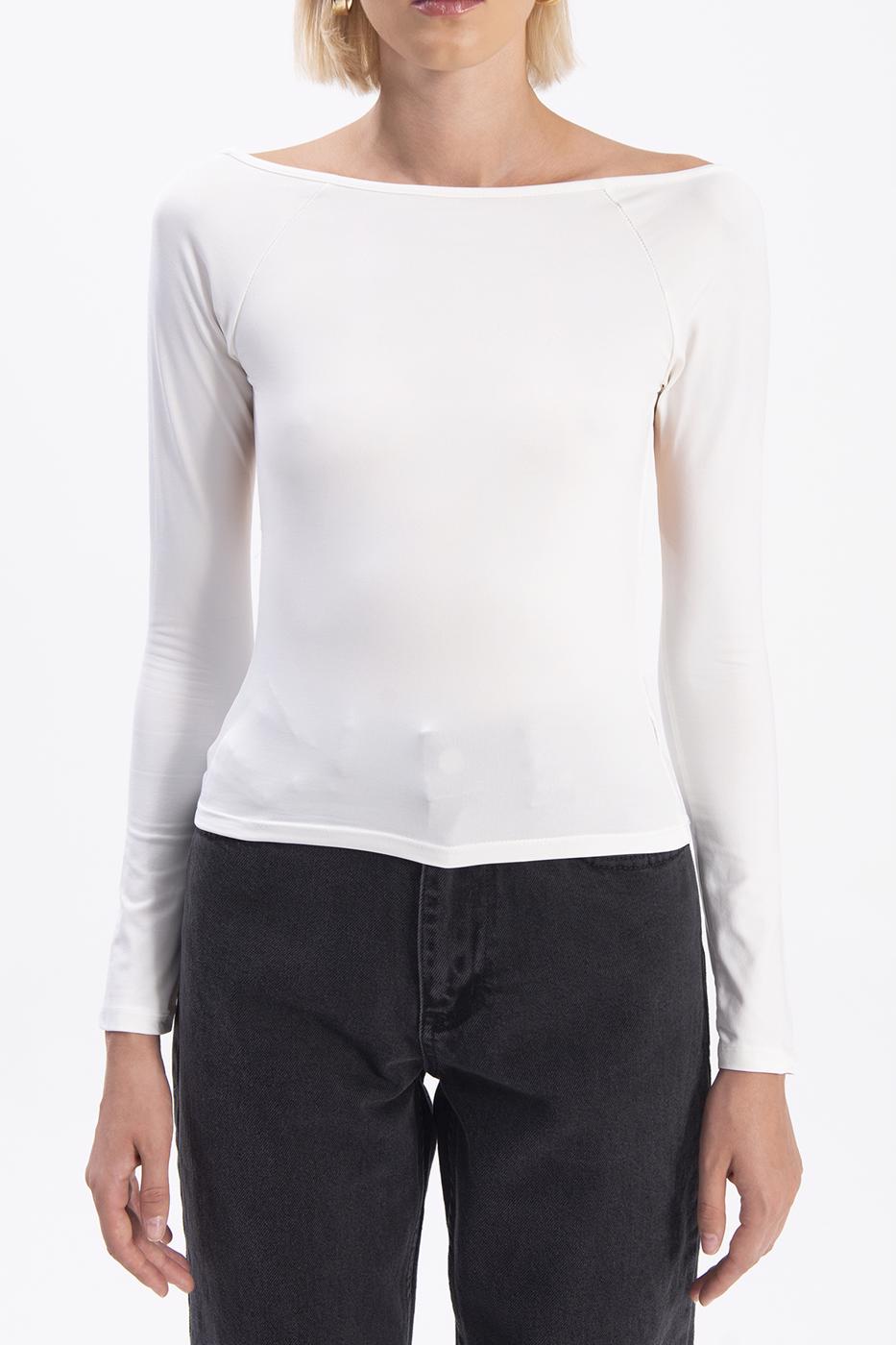 Boat neck open back top Ecru