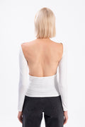 Boat neck open back top Ecru