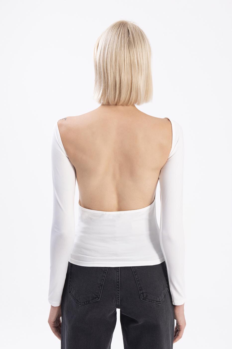 Boat neck open back top Ecru