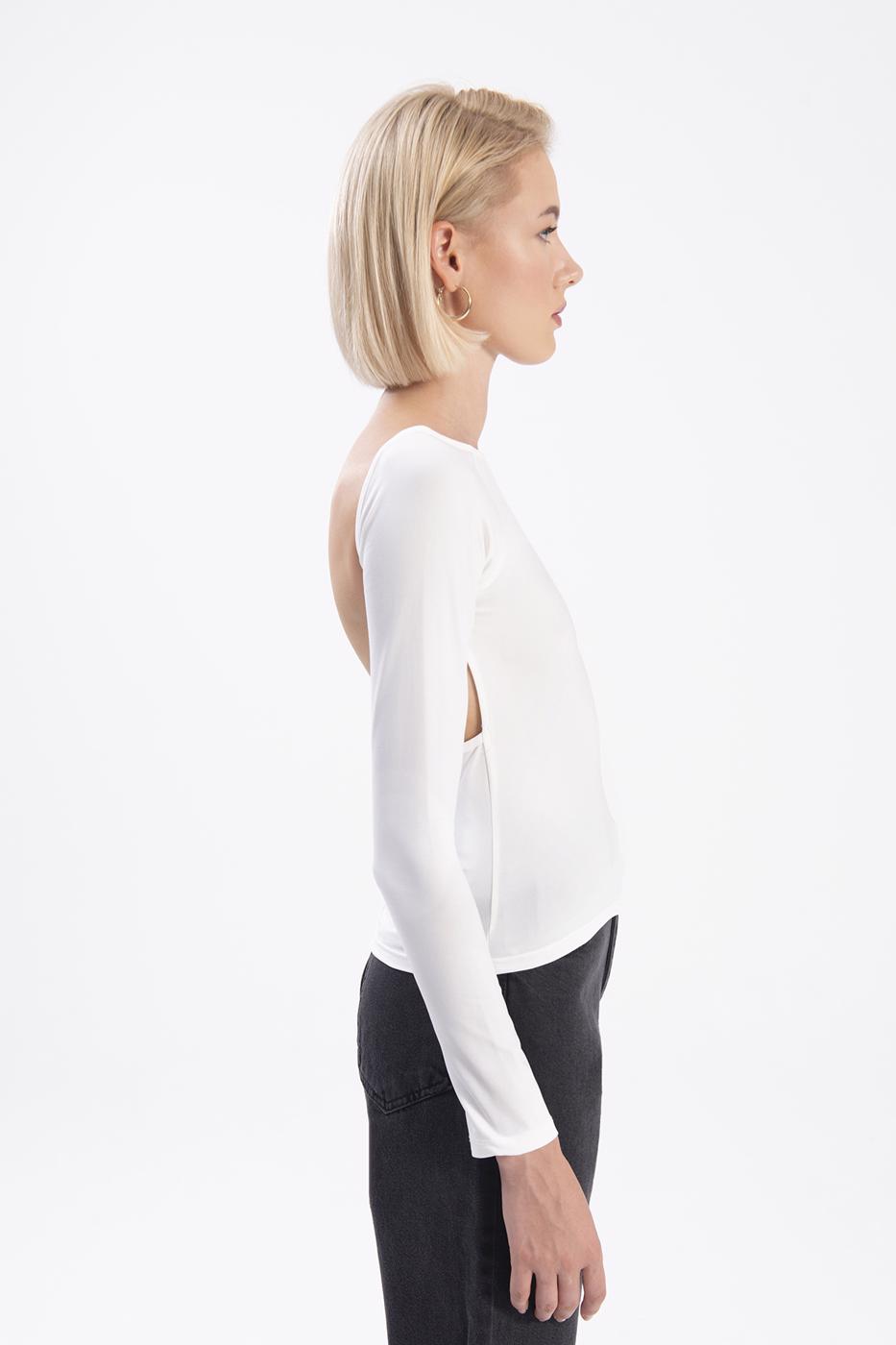 Boat neck open back top Ecru