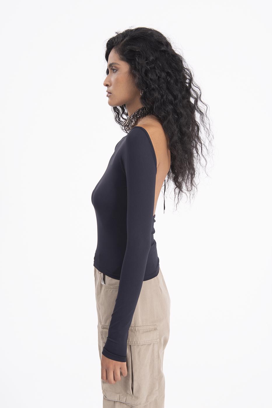 Boat neck open back top Black
