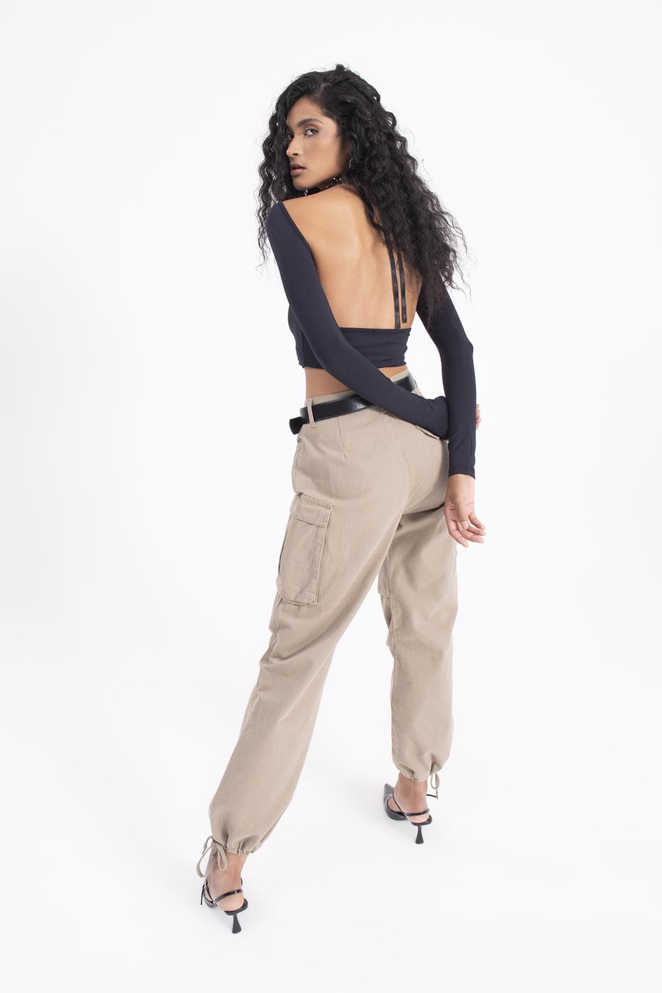 Boat neck open back top Black
