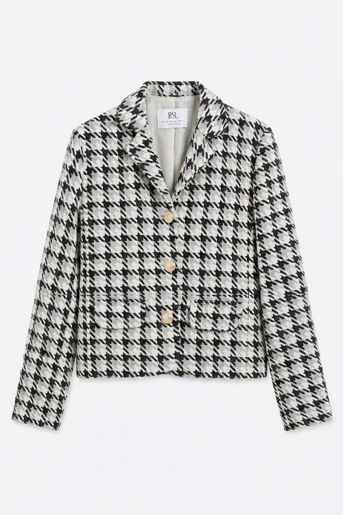 Houndstooth Pattern Short Blazer Jacket Black