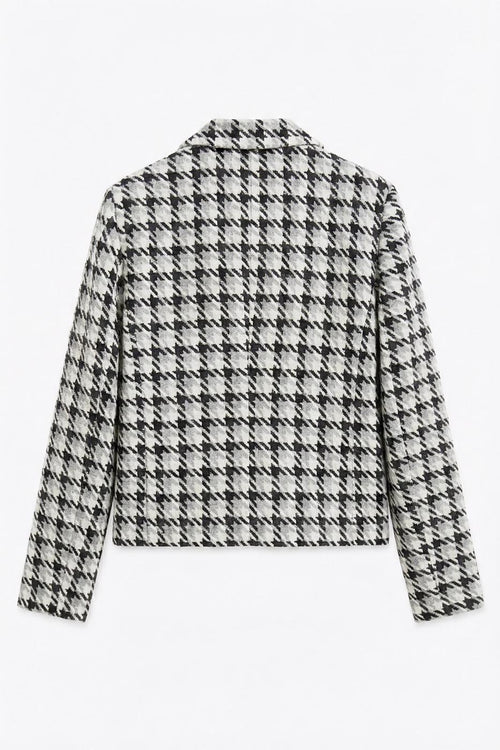 Houndstooth Pattern Short Blazer Jacket Black