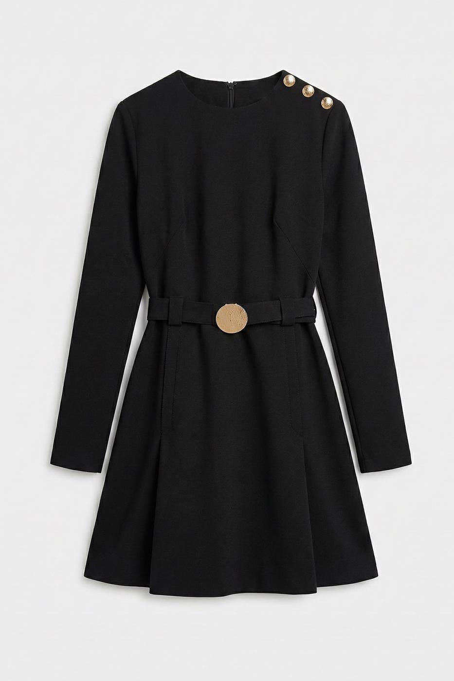 Mini Dress with Belt Detail Black
