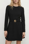Mini Dress with Belt Detail Black