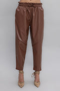 Faux leather jogging pants with belt Brown