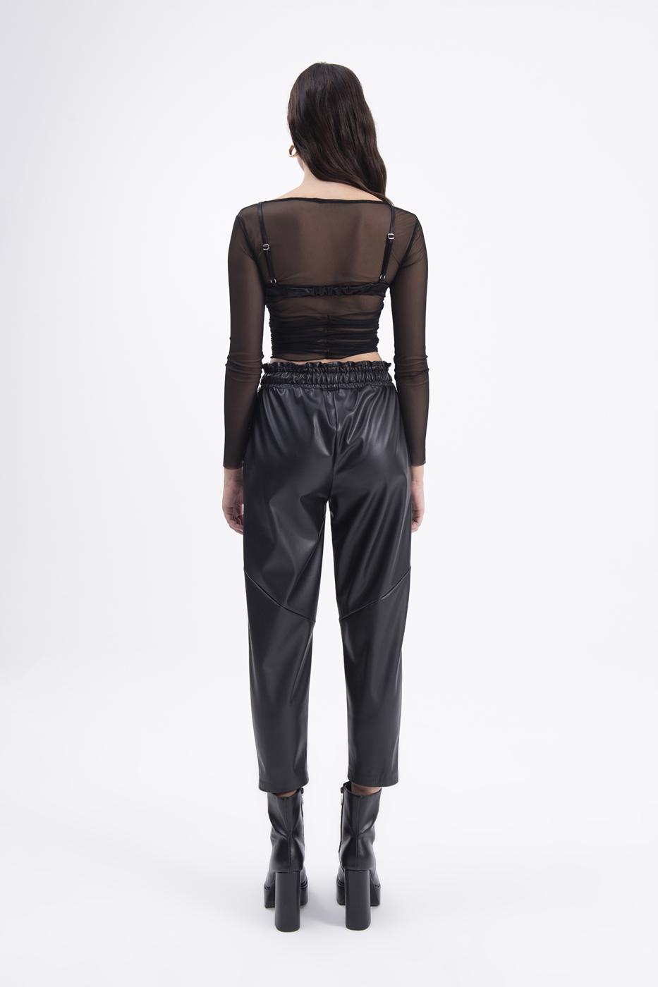 Faux leather jogging pants with belt Black