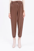 Faux leather jogging pants with belt Brown