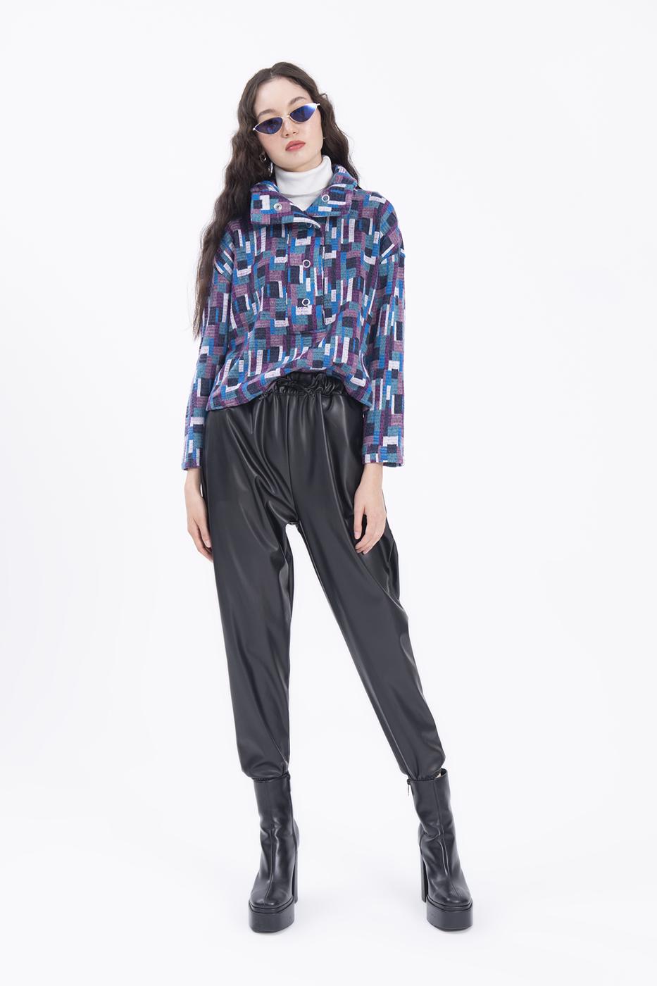 Faux leather jogging pants with belt Black