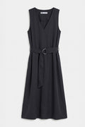 Belt Detail Ruffled Midi Dress Black