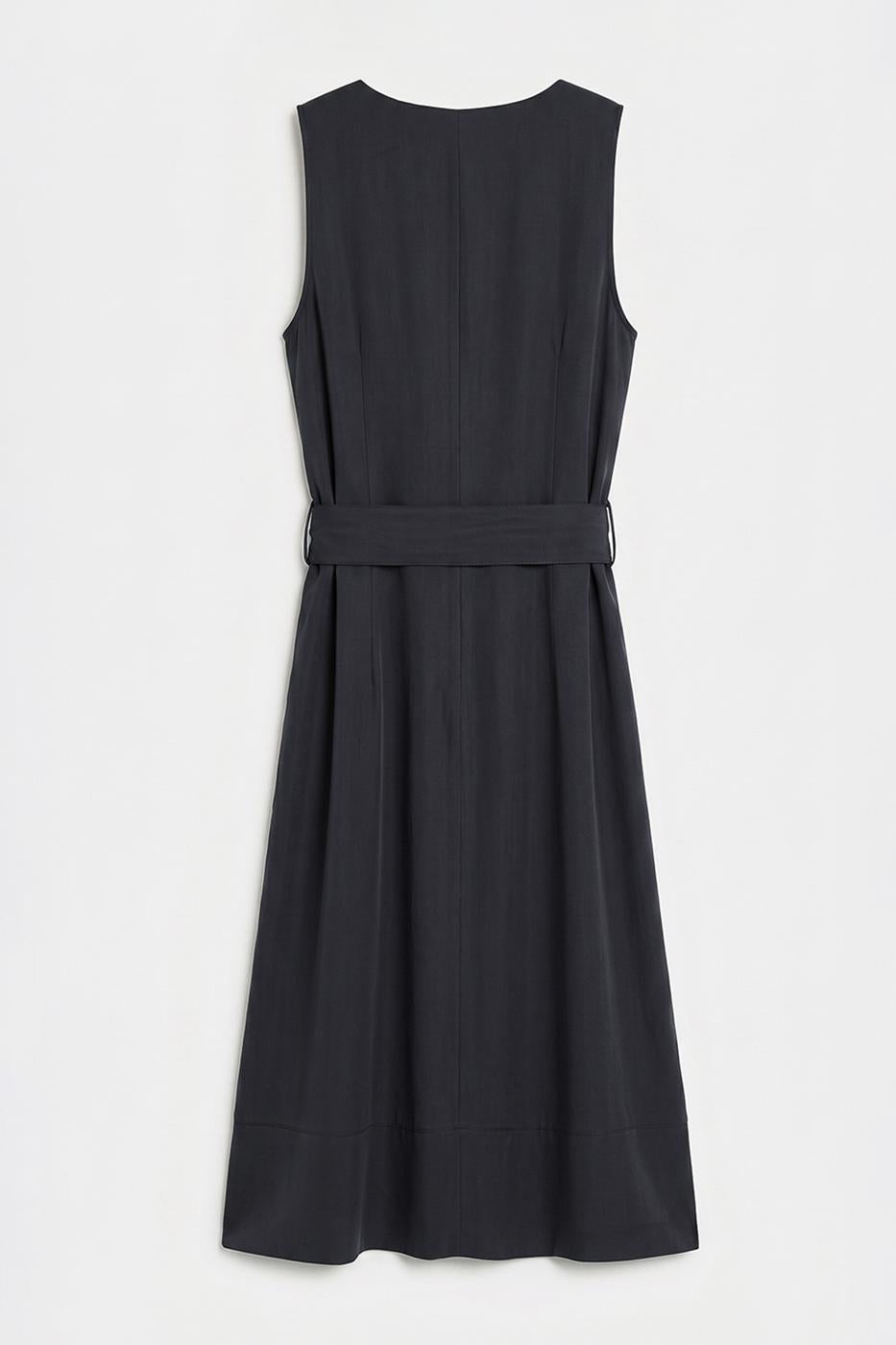 Belt Detail Ruffled Midi Dress Black