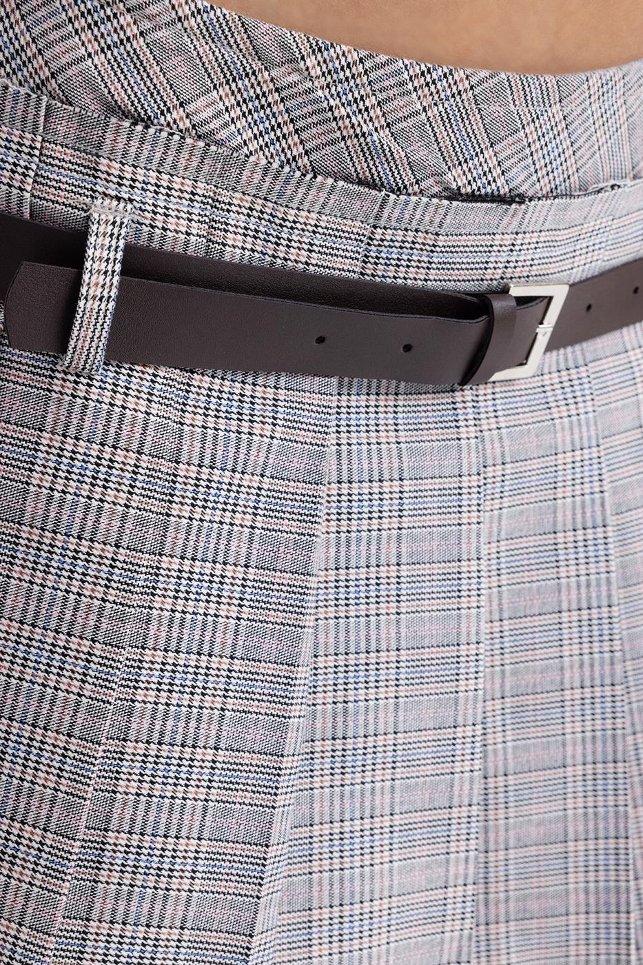 Belted Double Pleated Mini Skirt Grey