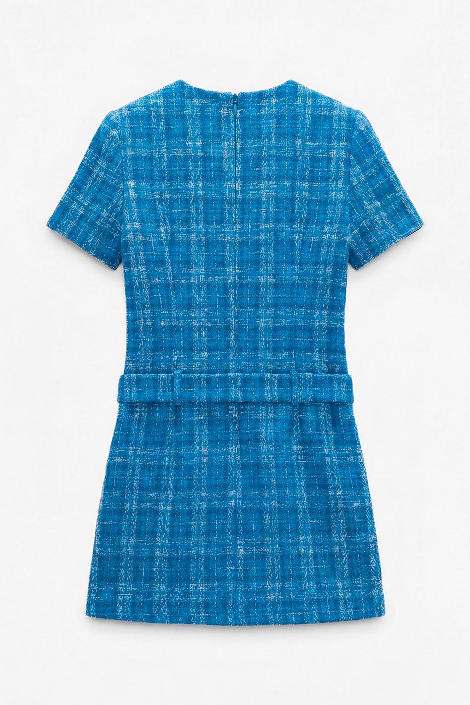 Belted Tweed Mini Dress Blue