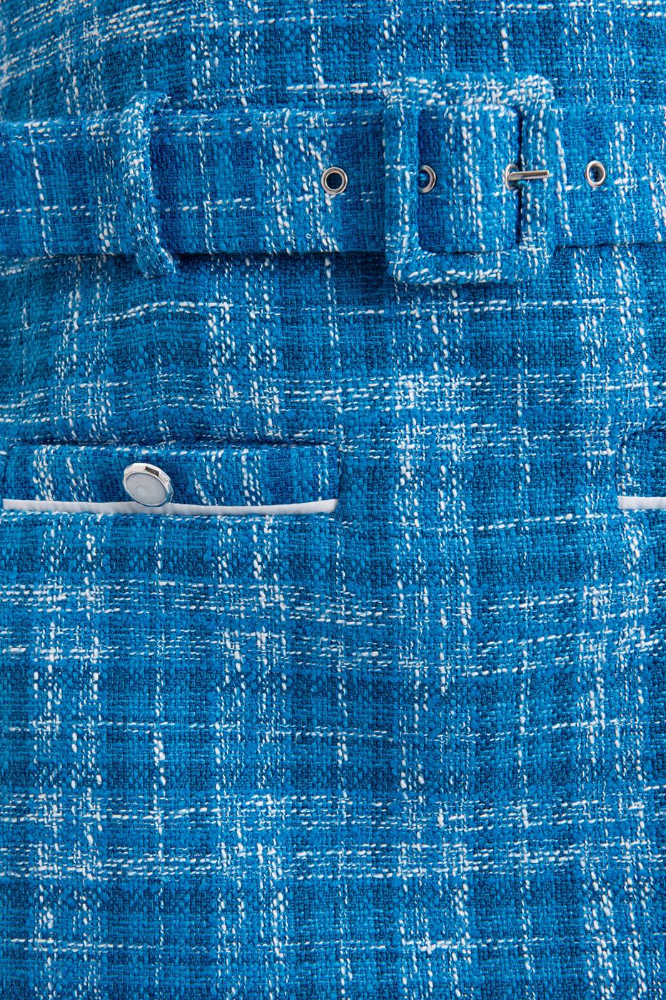 Belted Tweed Mini Dress Blue