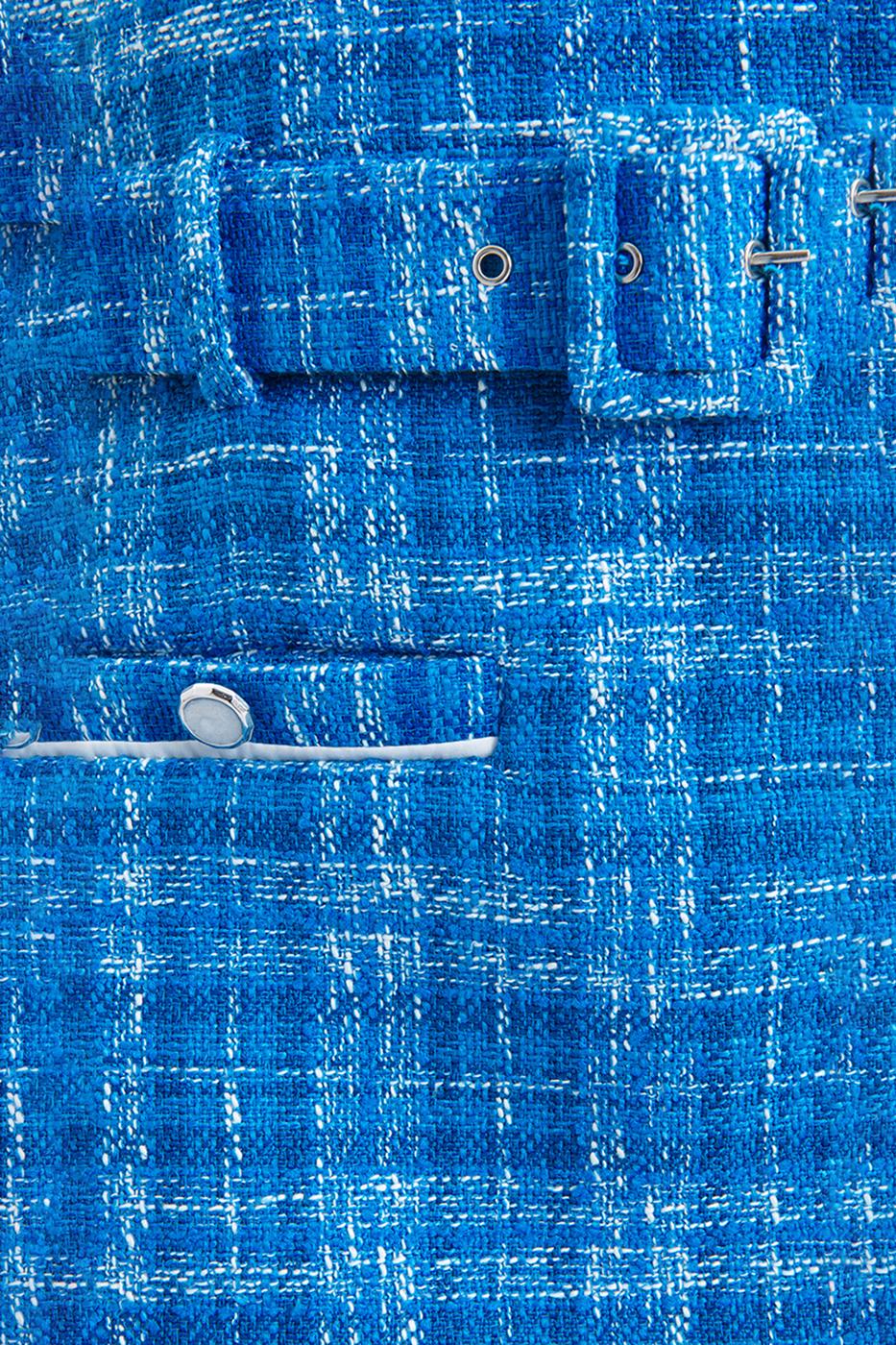Belted Tweed Mini Dress Blue