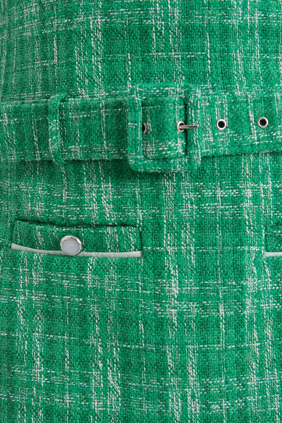 Belted Tweed Mini Dress Green
