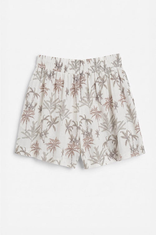 Linen Gathered Mini Shorts Ecru