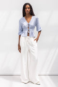 Linen Blend Belted Wide Trousers Off whıte