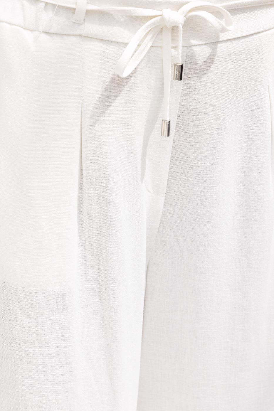 Linen Blend Belted Wide Trousers Off whıte