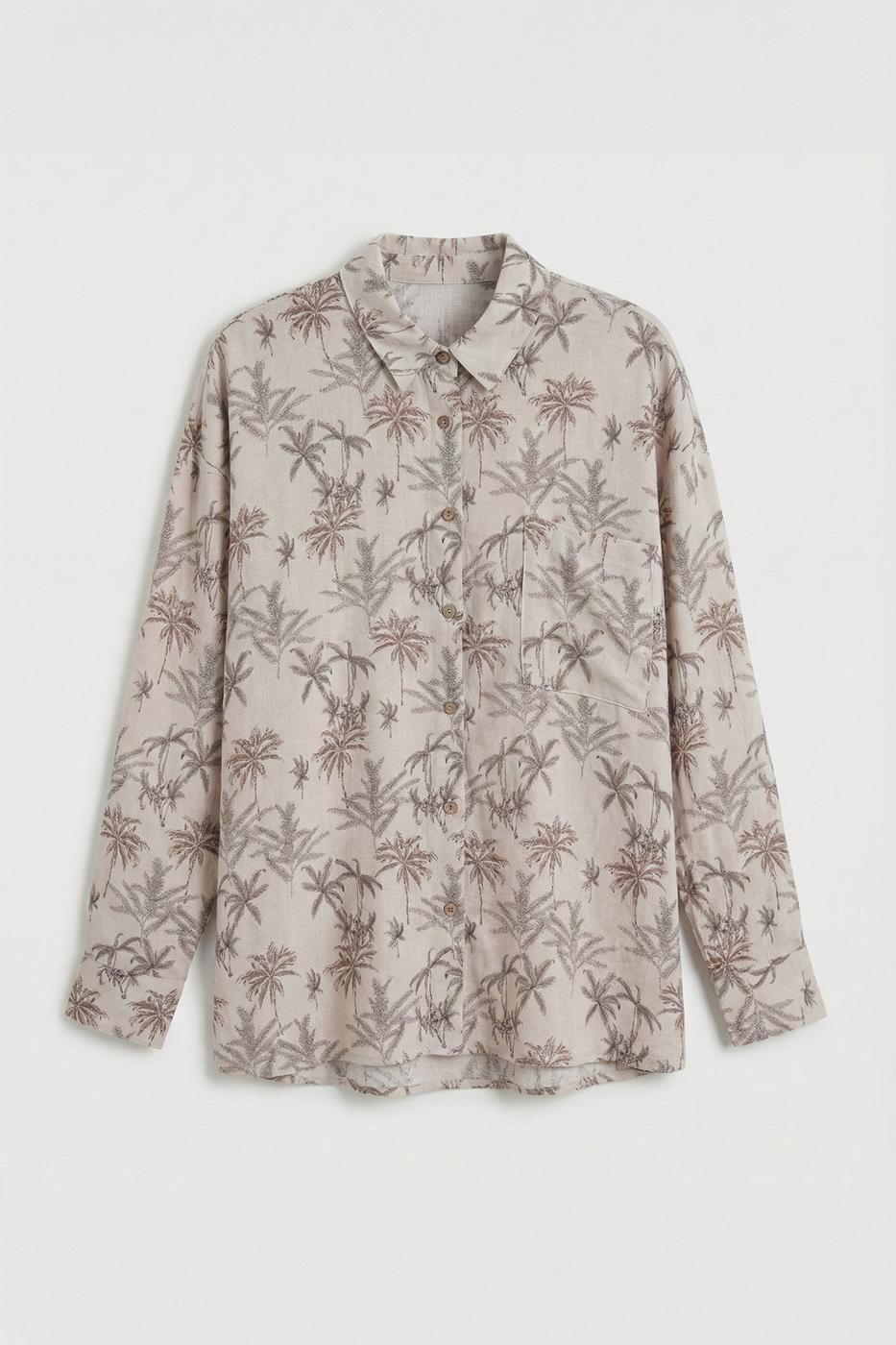 Linen Blend Oversize Shirt Beige