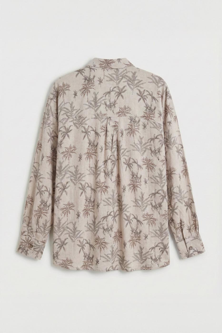 Linen Blend Oversize Shirt Beige