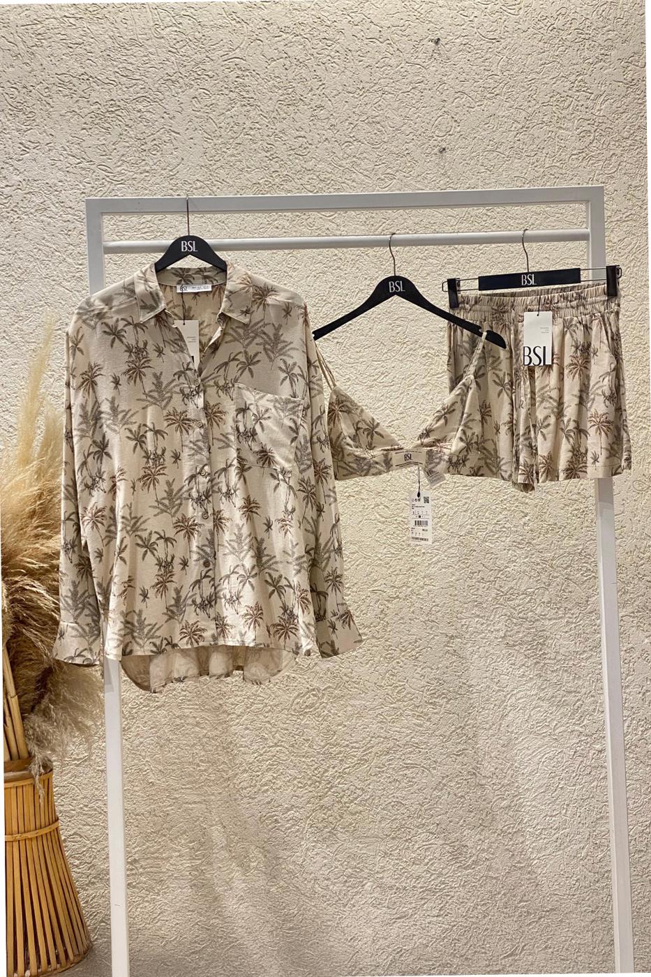 Linen Blend Oversize Shirt Beige