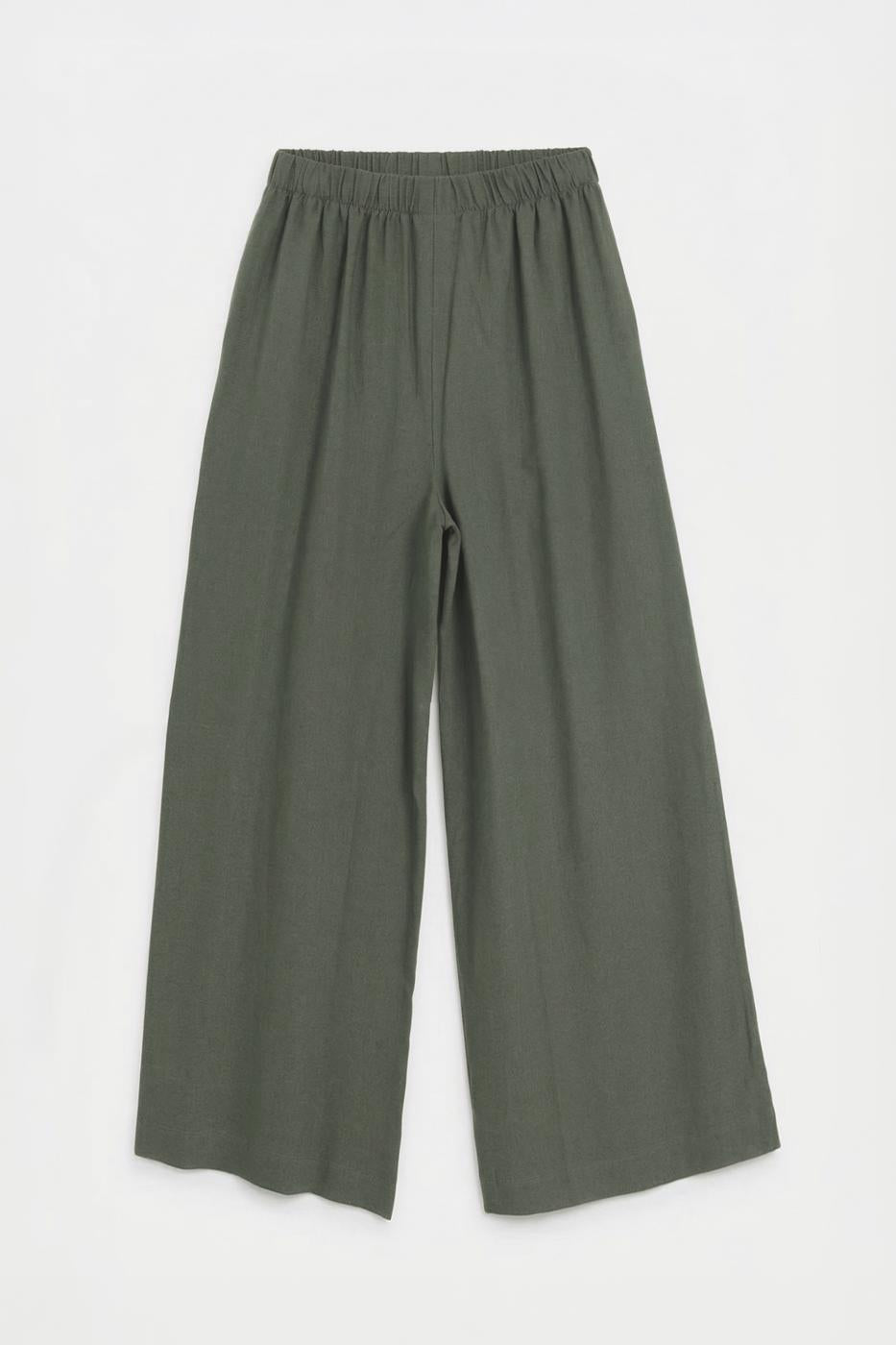 Linen Blend Oversize Pants Khaki