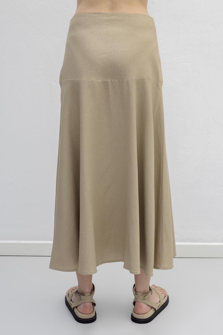 Linen Blend Flounced Midi Skirt Beige