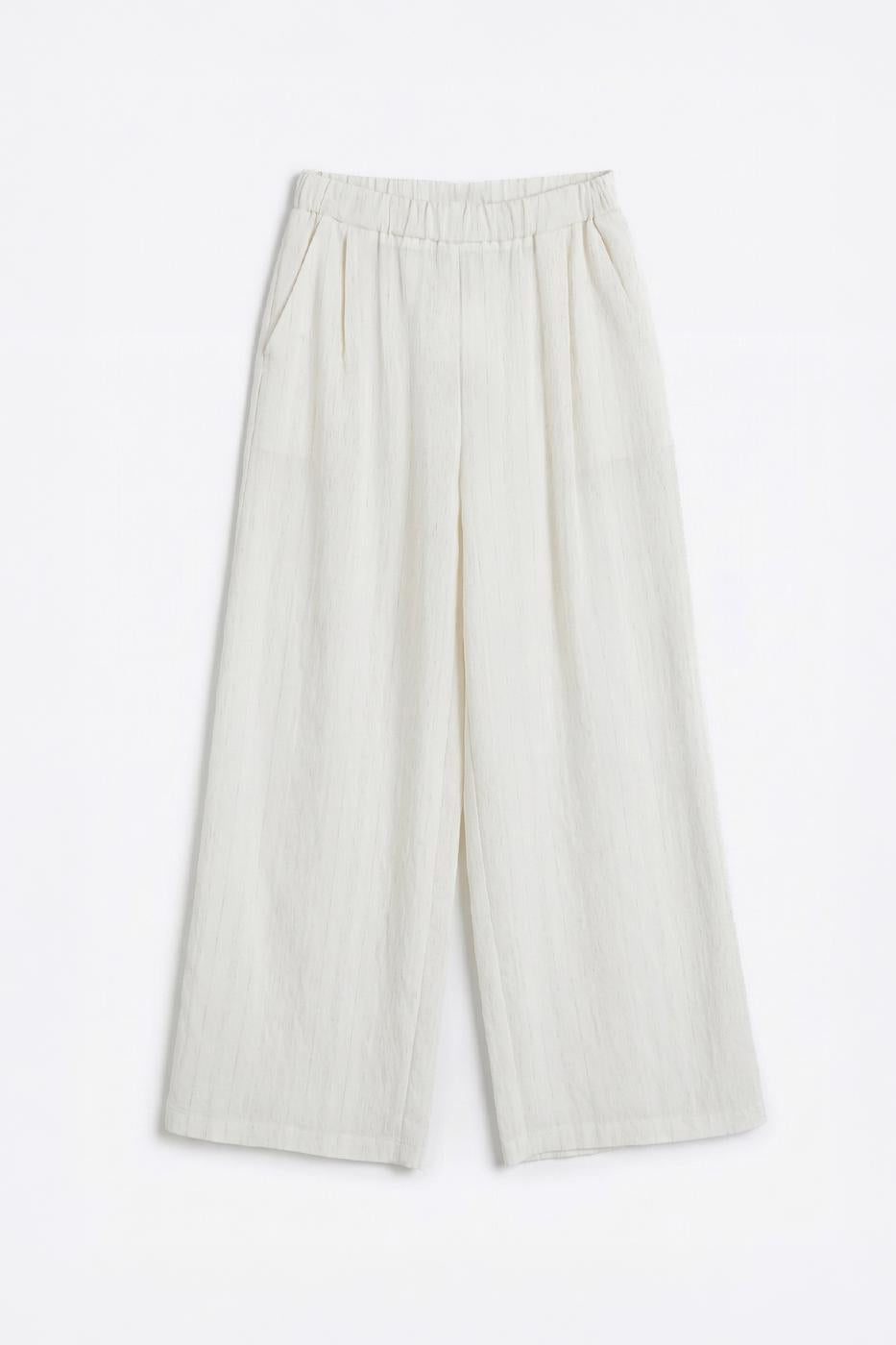 Linen Blend Loose Trousers Ecru