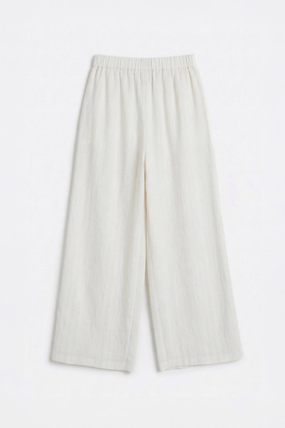Linen Blend Loose Trousers Ecru