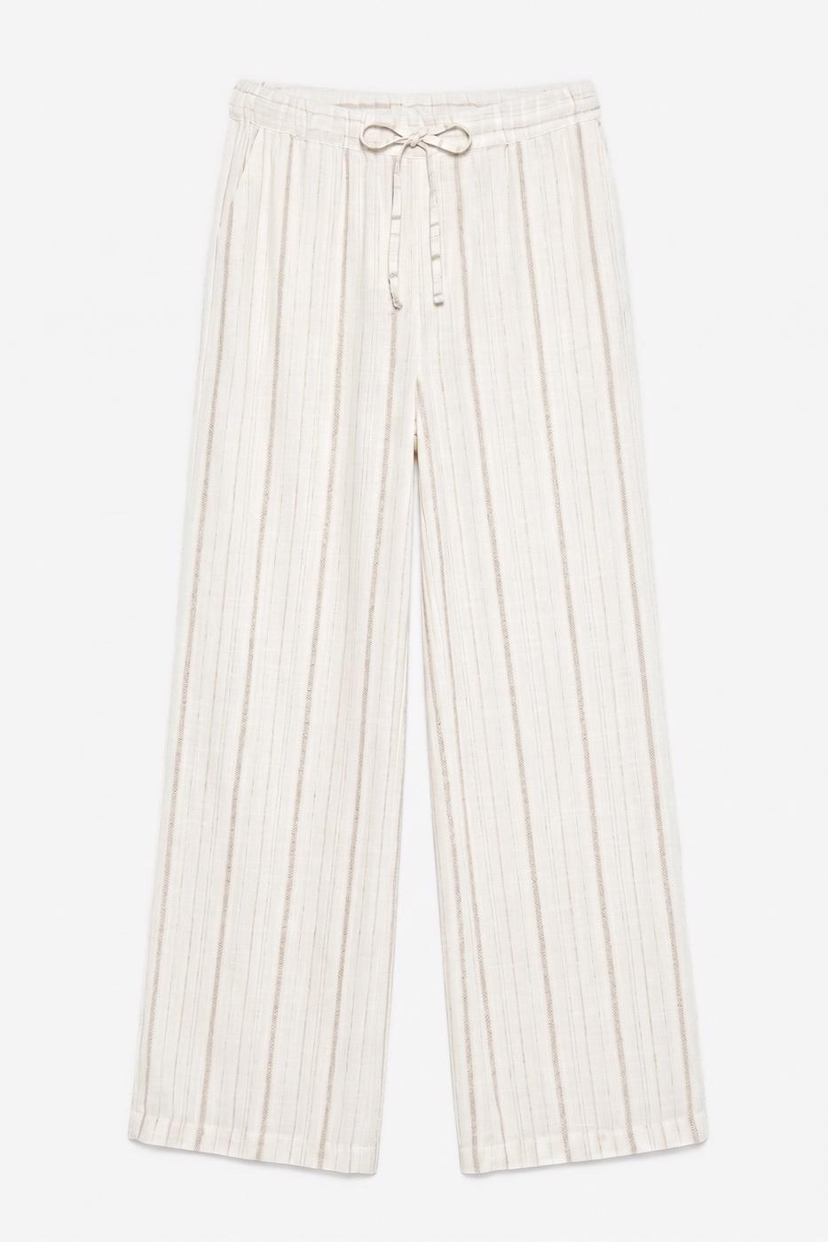 Wide-Leg Linen Blend Trousers Ecru