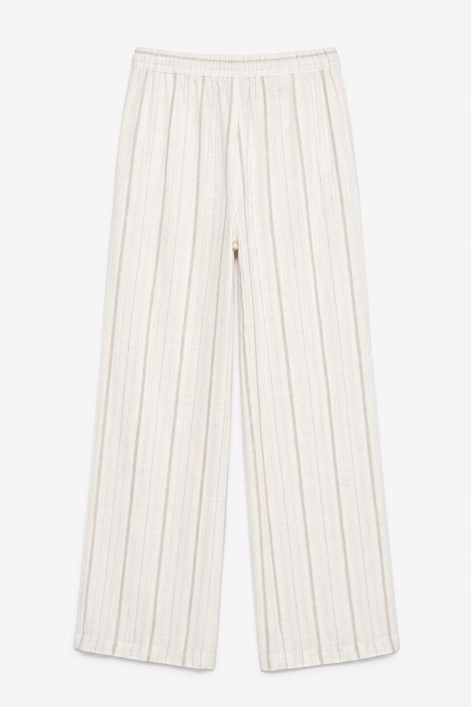 Wide-Leg Linen Blend Trousers Ecru