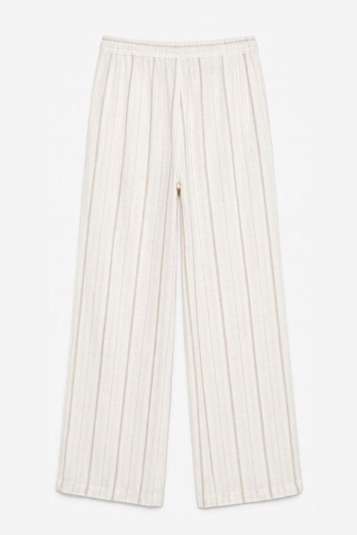 Wide-Leg Linen Blend Trousers Ecru